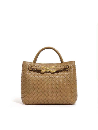 vivienne – geflochtene shopper bag mit gold-detail & strukturgriff