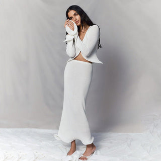 amara – knit two-piece mit wellensaum & cropped cardigan - Cecile Lavelle