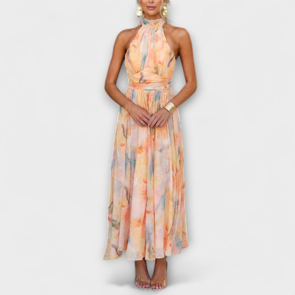 cross over halter neck maxi dress Orange Floral Criss Cross Halter Dress - Maxi Dresses