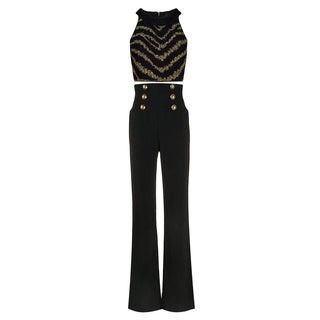 cassie – cropped top mit perlenverzierung & high-waist hose im marine-stil - Cecile Lavelle
