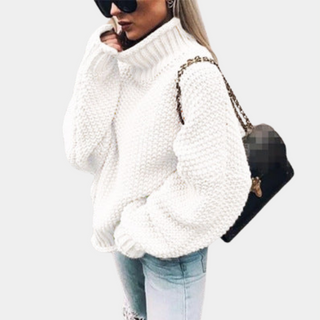 Rollkragenpullover Damen Oversized in Weiß