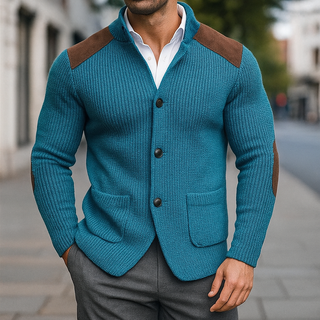 Strickjacke Herren mit Stehkragen Regular Fit in Hellblau