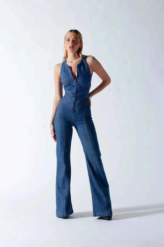 Jeans-Overall mit Rückenausschnitt