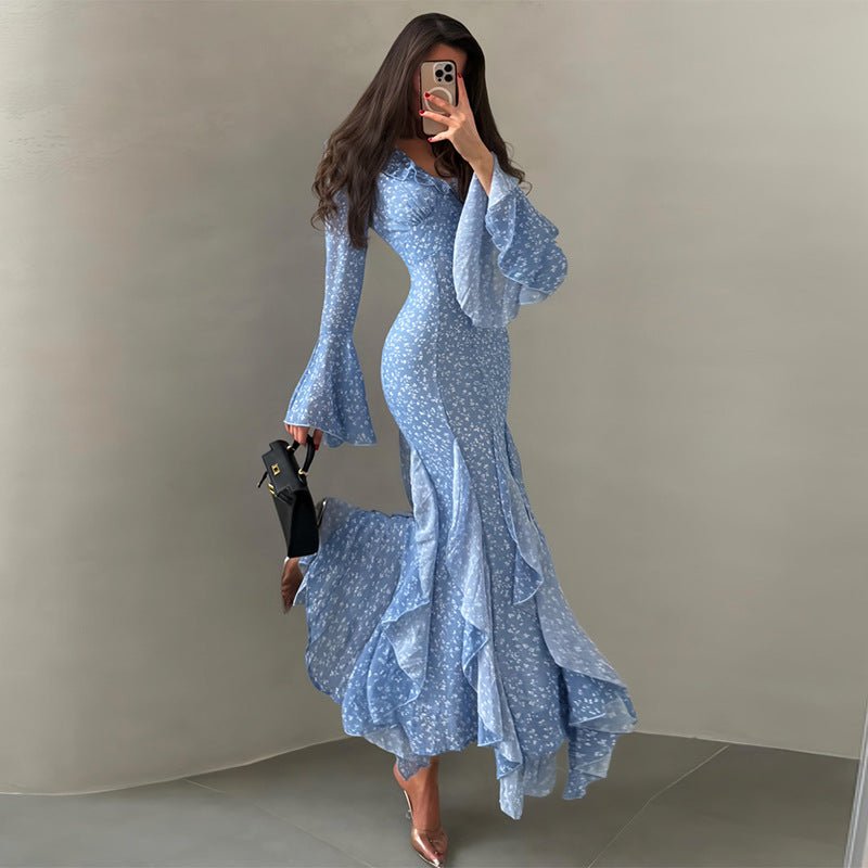 Evening Dress Women Maxi Elegant with Ruffles