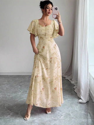 Blumenkleid Maxi Sommer Elegant-Cecile Lavelle-Gelb-S-Cecile Lavelle