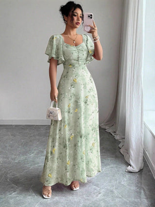 Blumenkleid Maxi Sommer Elegant-Cecile Lavelle-Grün-S-Cecile Lavelle
