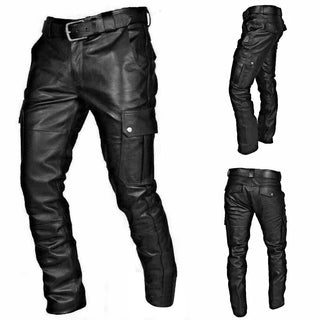 Cargohose Herren Schwarz in Lederoptik 