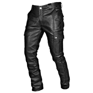 Cargohose Herren Schwarz in Lederoptik 