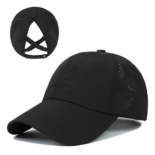 Damen Baseball Cap Atmungsaktiv mit Zopfloch-Cecile Lavelle-Schwarz-Eine Größe-Cecile Lavelle