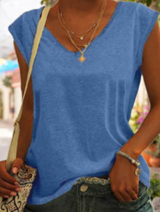 Damen Sommer Top ärmellos mit V-Ausschnitt-Cecile Lavelle-Königsblau-XS-Cecile Lavelle