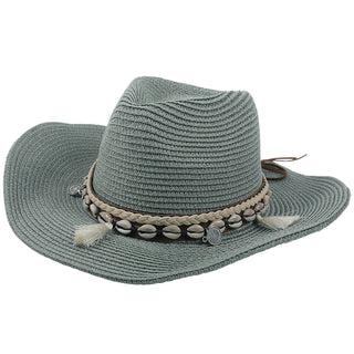 Damen Strohhut Boho Sommerhut mit Muscheln-Cecile Lavelle-Grün-Eine Größe-Cecile Lavelle