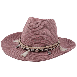 Damen Strohhut Boho Sommerhut mit Muscheln-Cecile Lavelle-Lila-Eine Größe-Cecile Lavelle