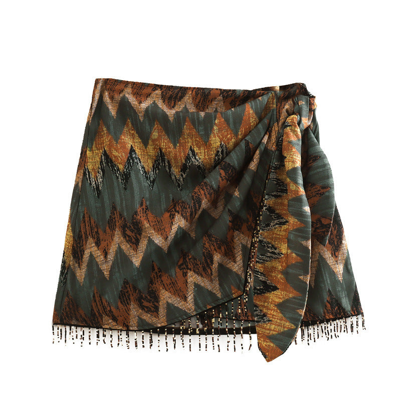 Dame mini slå-om-nederdel med boho-mønster
