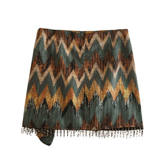 Damen Mini Wickelrock mit Boho Muster