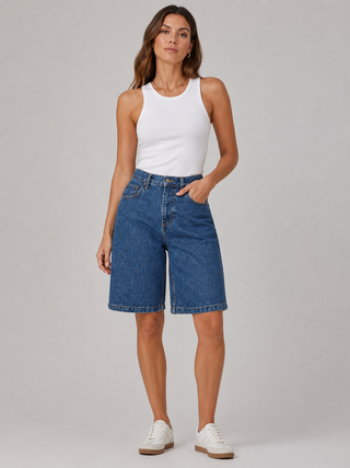 Denim Jorts Damen High Waist knielang-Cecile Lavelle-Blau-S-Cecile Lavelle
