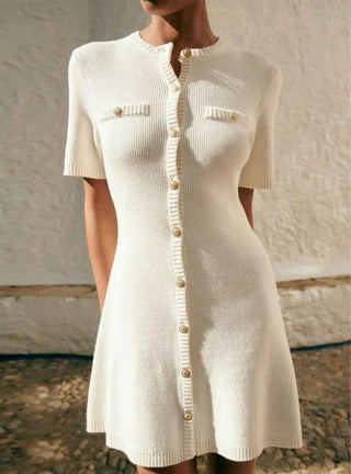 Ribbed Button-Front Mini-Kleid