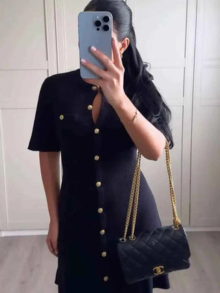 Ribbed Button-Front Mini-Kleid