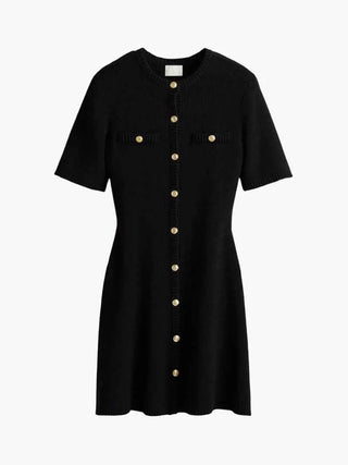 Ribbed Button-Front Mini-Kleid