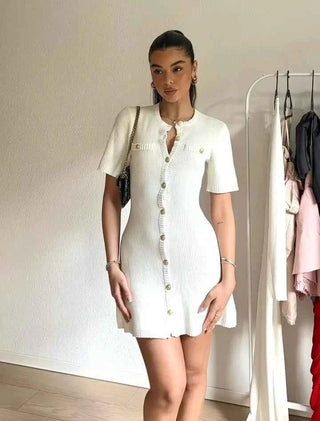 Ribbed Button-Front Mini-Kleid