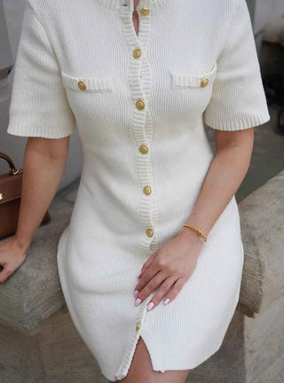 Ribbed Button-Front Mini-Kleid
