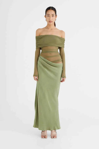 Cut-Out Mesh Maxi-Kleid