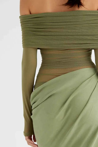 Cut-Out Mesh Maxi-Kleid