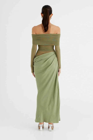 Cut-Out Mesh Maxi-Kleid