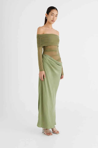 Cut-Out Mesh Maxi-Kleid