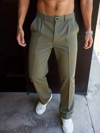 Elegante Herren Pantalon mit Geradem Bein-Pantalons-Cecile Lavelle-Olivgrün-S-Cecile Lavelle