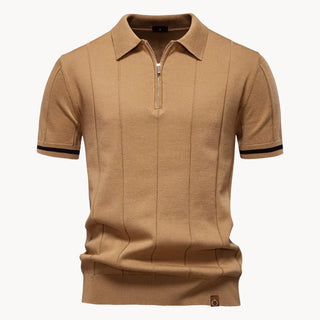 Elegantes Herren Polo mit Reißverschluss-polo-Cecile Lavelle-Kamel-S-Cecile Lavelle