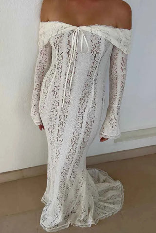 Spitzen-Maxikleid mit Raffung