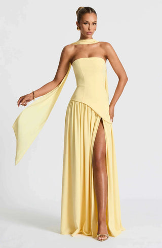 Maxikleid mit Beinschlitz und Drapée-Detail