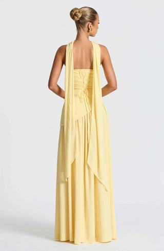 Maxikleid mit Beinschlitz und Drapée-Detail