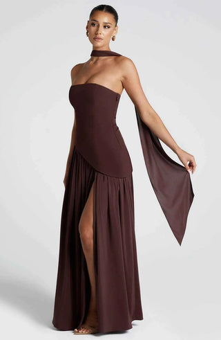 Maxikleid mit Beinschlitz und Drapée-Detail