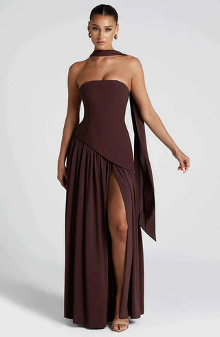 Maxikleid mit Beinschlitz und Drapée-Detail