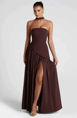 Maxikleid mit Beinschlitz und Drapée-Detail