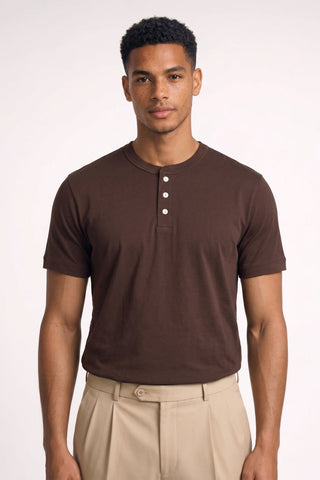Henley T-Shirt Herren Kurzarm Basic-SS - Mens - Tops-Cecile Lavelle-Braun-S-Cecile Lavelle