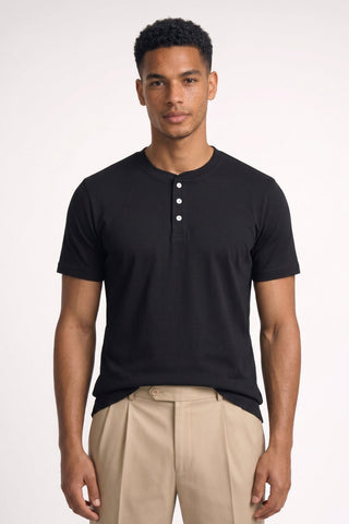 Henley T-Shirt Herren Kurzarm Basic-SS - Mens - Tops-Cecile Lavelle-Schwarz-S-Cecile Lavelle