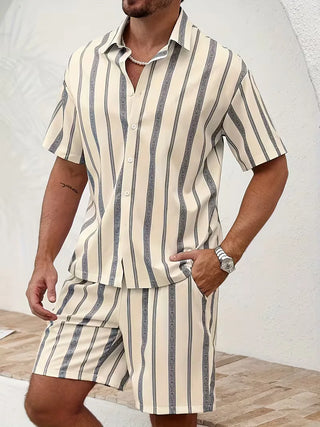 Herren Gestreiftes Zweiteiler Set mit Shorts-Zomer kledingsets-Cecile Lavelle-Cecile Lavelle