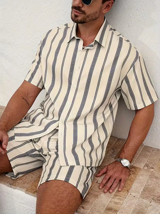 Herren Gestreiftes Zweiteiler Set mit Shorts-Zomer kledingsets-Cecile Lavelle-Cecile Lavelle