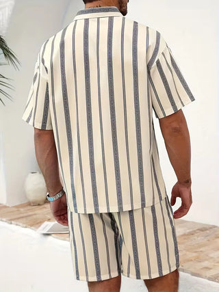 Herren Gestreiftes Zweiteiler Set mit Shorts-Zomer kledingsets-Cecile Lavelle-Cecile Lavelle