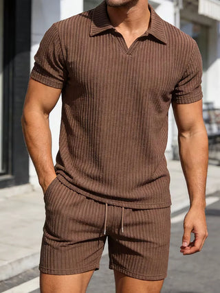 Herren Polo Zweiteiler Set mit Shorts-Zomer kledingsets-Cecile Lavelle-Dunkelbraun-S-Cecile Lavelle