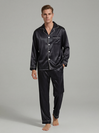 Herren Schlafanzug Set lang mit Hemd und Hose-Cecile Lavelle-Schwarz-M-Cecile Lavelle