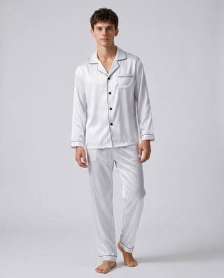 Herren Schlafanzug Set lang mit Hemd und Hose-Cecile Lavelle-Weiß-M-Cecile Lavelle