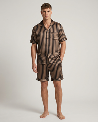 Herren Schlafanzug kurz gemustert mit Hemd und Shorts-Cecile Lavelle-Champagner Streifen-M-Cecile Lavelle