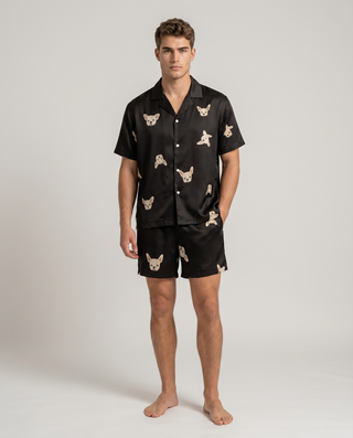 Herren Schlafanzug kurz gemustert mit Hemd und Shorts-Cecile Lavelle-Schwarzer Hund-M-Cecile Lavelle