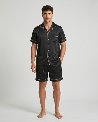Herren Schlafanzug kurz mit Hemd und Shorts-Cecile Lavelle-Schwarz-M-Cecile Lavelle