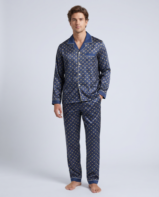 Herren Schlafanzug lang gemustert mit Hemd und Hose-Cecile Lavelle-Blau-M-Cecile Lavelle