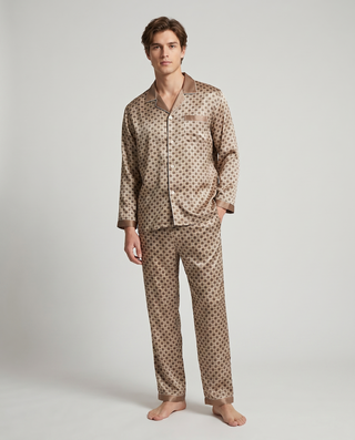Herren Schlafanzug lang gemustert mit Hemd und Hose-Cecile Lavelle-Braun-M-Cecile Lavelle