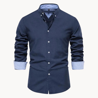 Herren Slim Fit Hemd mit Kontrastkragen-overhemd-Cecile Lavelle-Marineblau-S-Cecile Lavelle